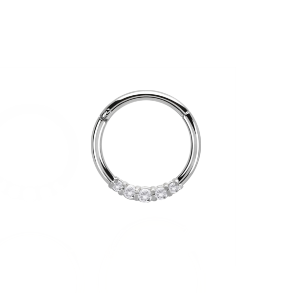 Anneau clicker avec 5 strass rose argente