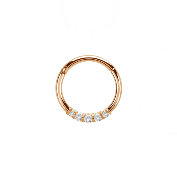 Anneau clicker avec 5 strass rose gold