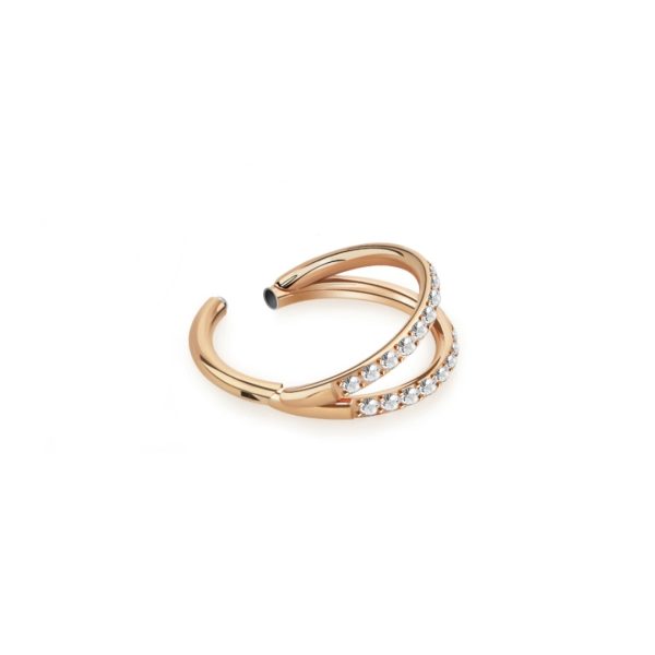 Double anneau clicker avec des strasses rose gold